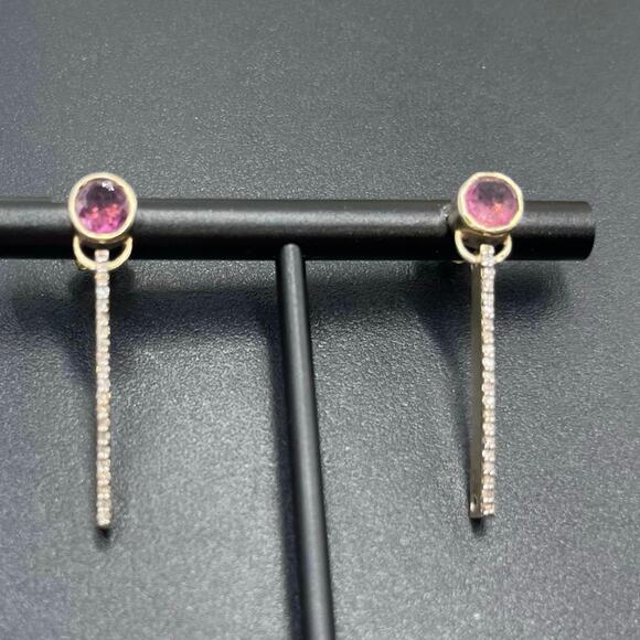 SHANA GULATI TIID Pink tourmaline, Pave champagne diamonds Vermeil 18k Earrings - Picture 2 of 10